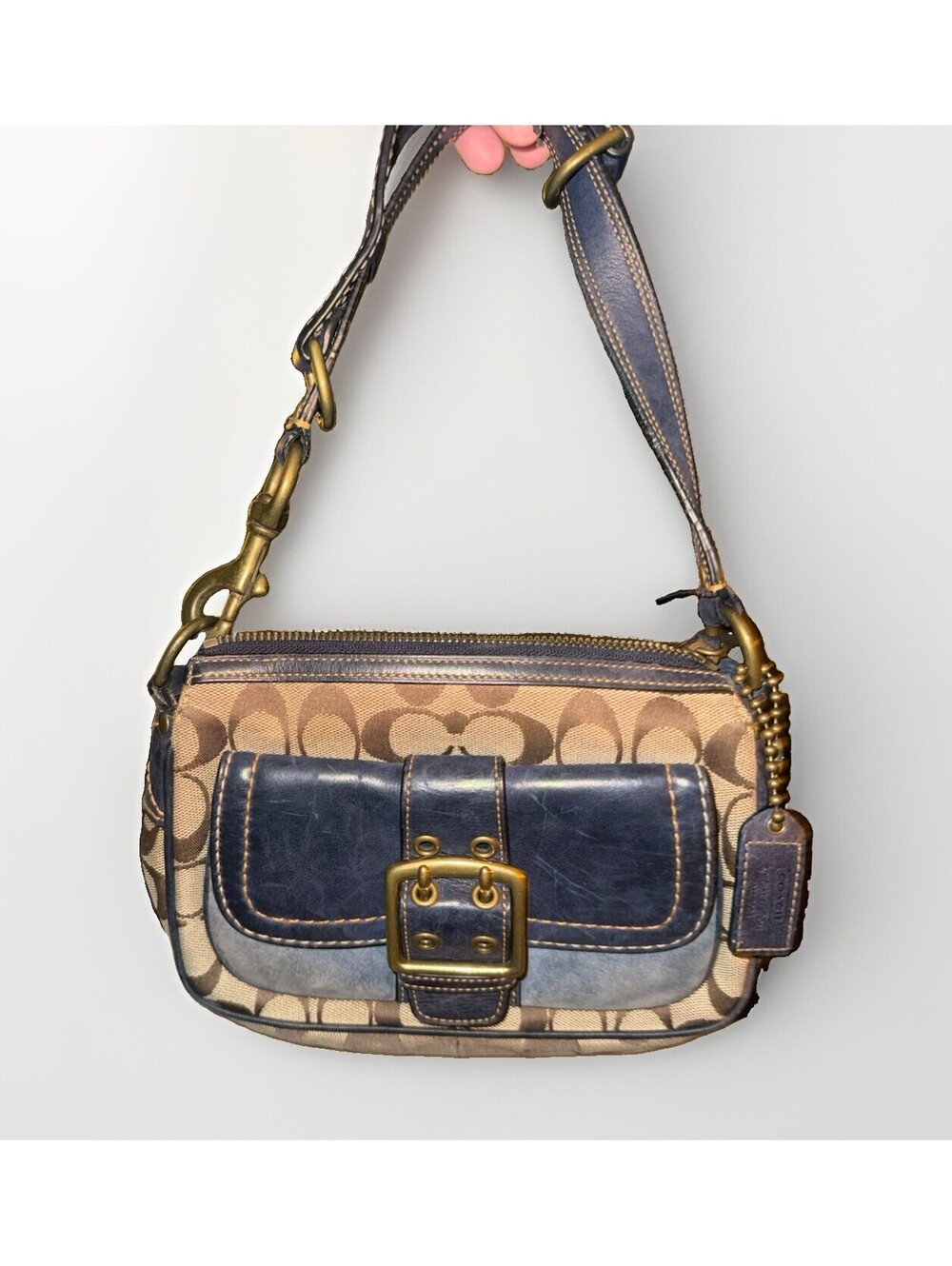 RARE Vintage Signature Coach 7061 Fall 2004 Special Edition Shoulder Bag Navy